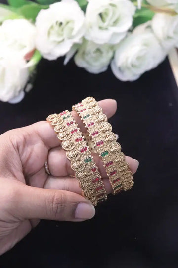 Golden Lakshmi Coin Ruby Emerald Antique Bangles