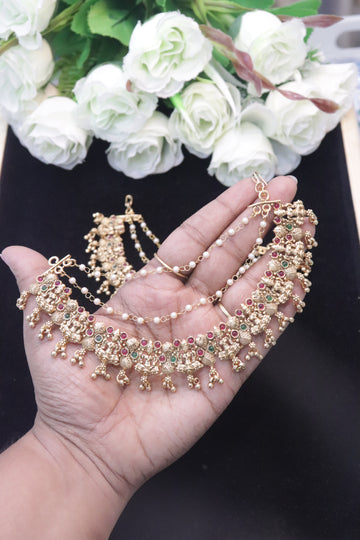 Divine Lakshmi Temple Pearl Ear Chain