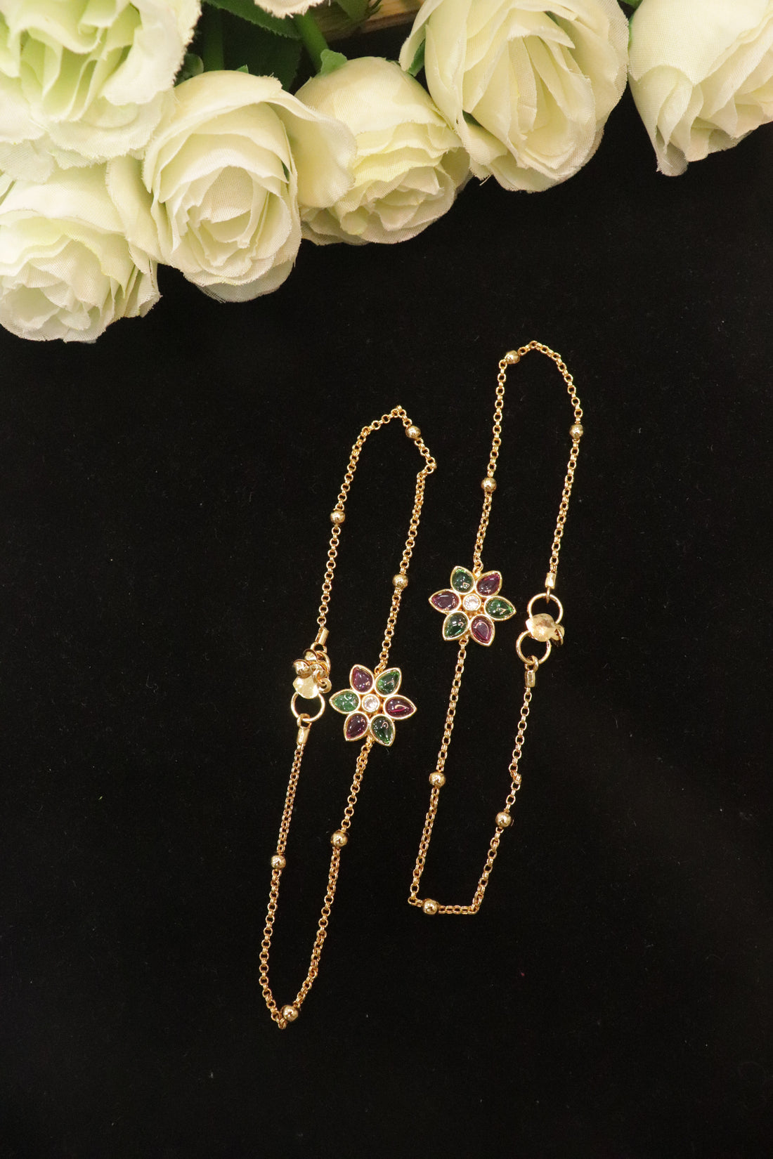 Floral Gemstone Charm Anklet