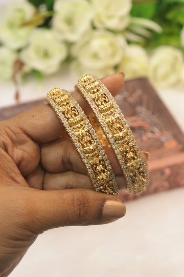 Golden Lakshmi Diamond Edge Antique Bangles