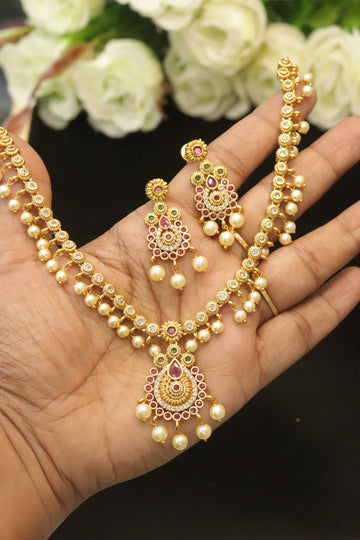 Ruby Glow Pearl Antique Necklace Set