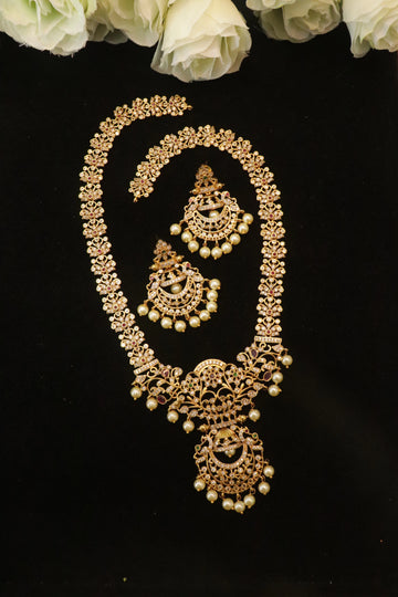 Golden Blossom Pearl Drop Antique Necklace Set