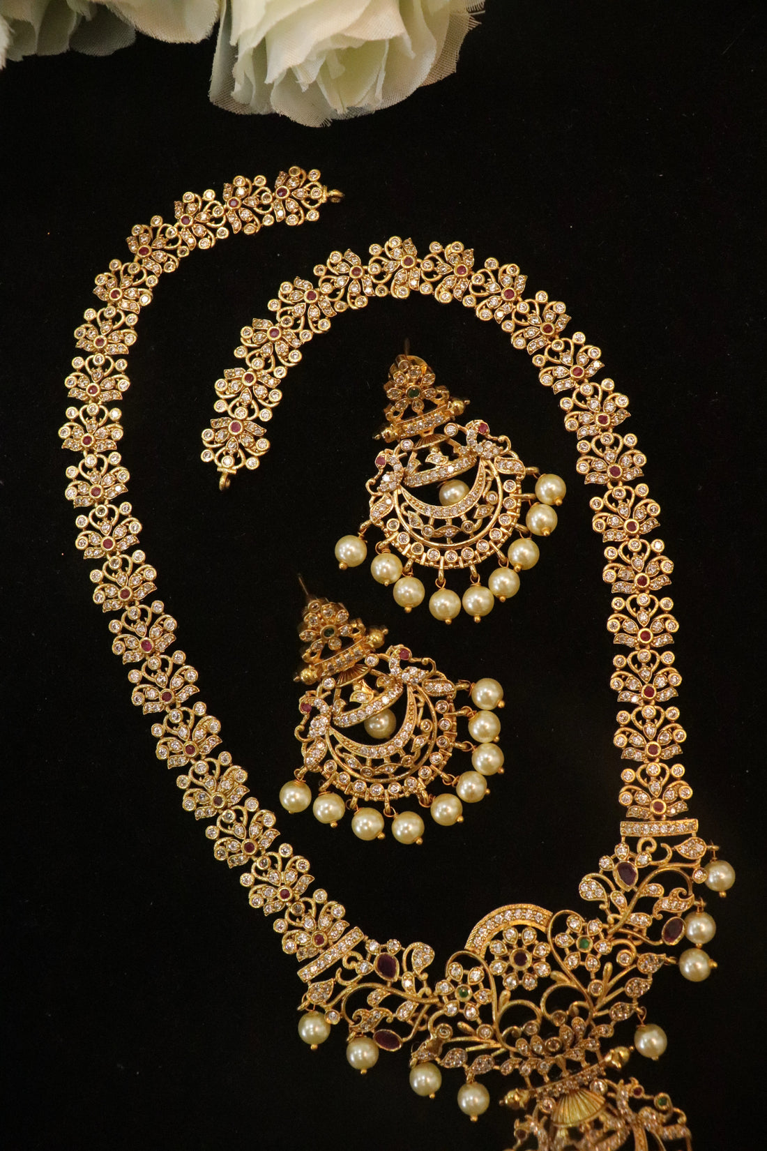 Golden Blossom Pearl Drop Antique Necklace Set
