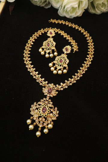 Royal Heritage Ruby Pearl AD Stone Necklace Set