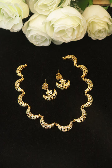 Celestial Glow Crescent AD Stone Necklace Set