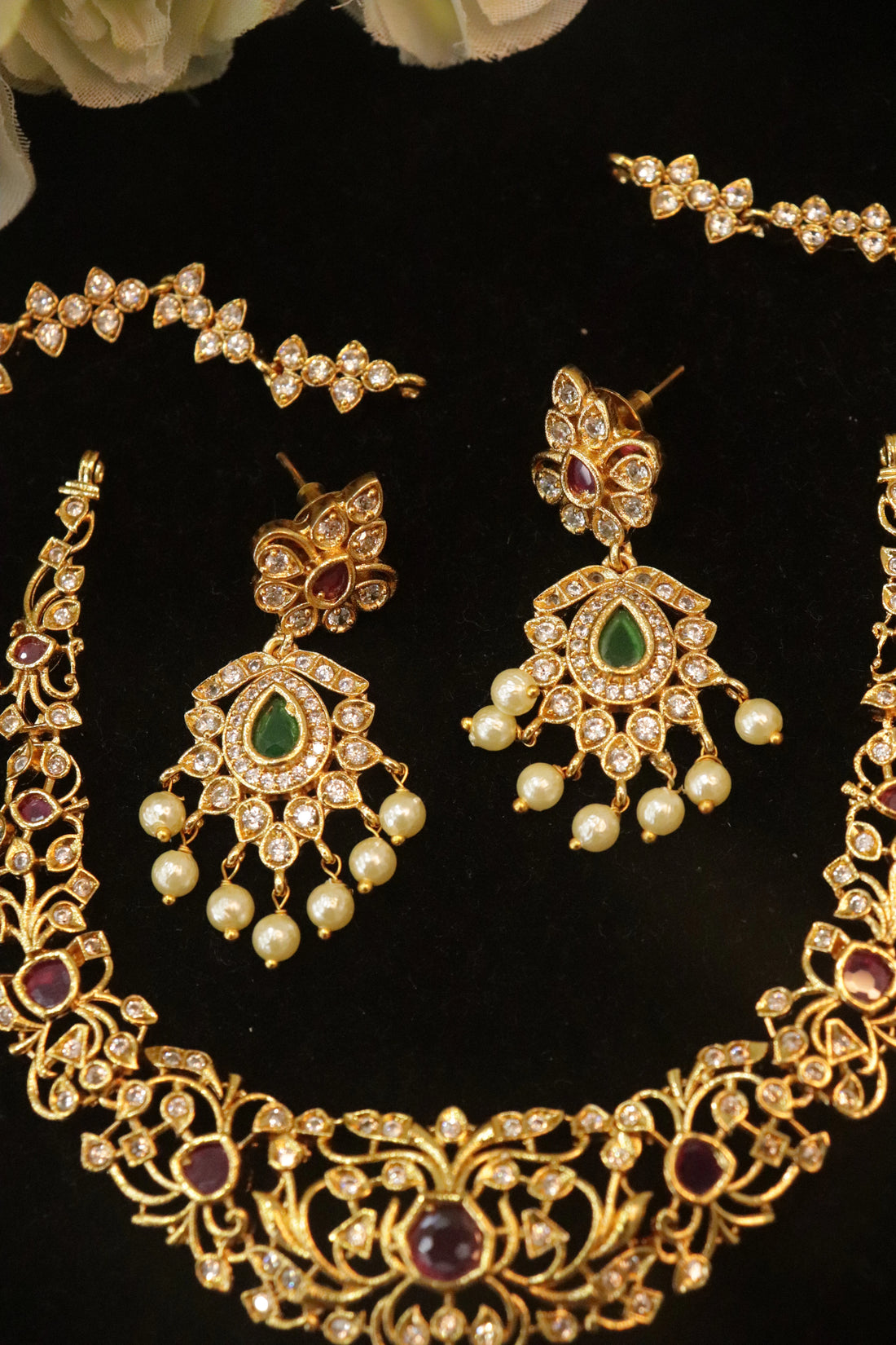 Royal Emerald Ruby Bridal Necklace Set