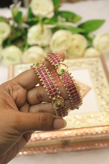 Regal Peacock Ruby Bangles with Emerald Detailing