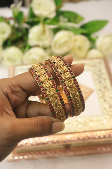Antique Pink Stone Lakshmi Temple Bangles
