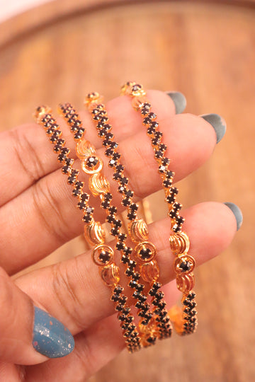 Microplated Gold Bangles with Black AD Stones