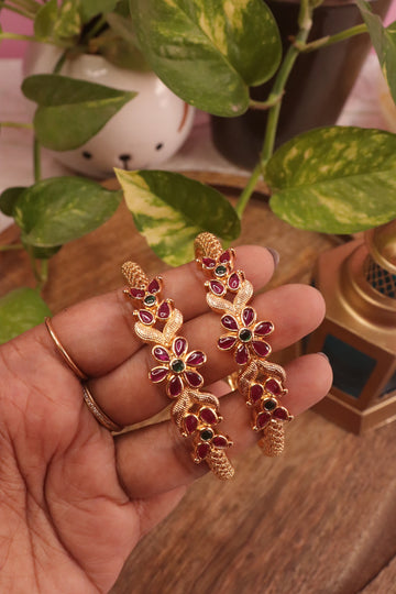 Floral Ruby & Emerald Stone Bangles in Gold Finish – Set of 2