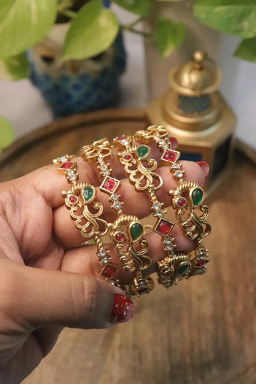 Gold-Plated Ruby Emerald Designer Bangles