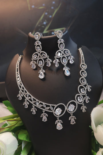 Aaradhya Luxe Sparkle AD Necklace Set with Earrings - White