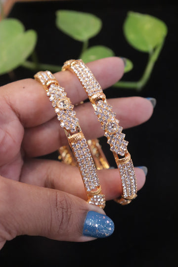 Classic CZ Encrusted Broad Bangles in Gold Finish – Set of 2