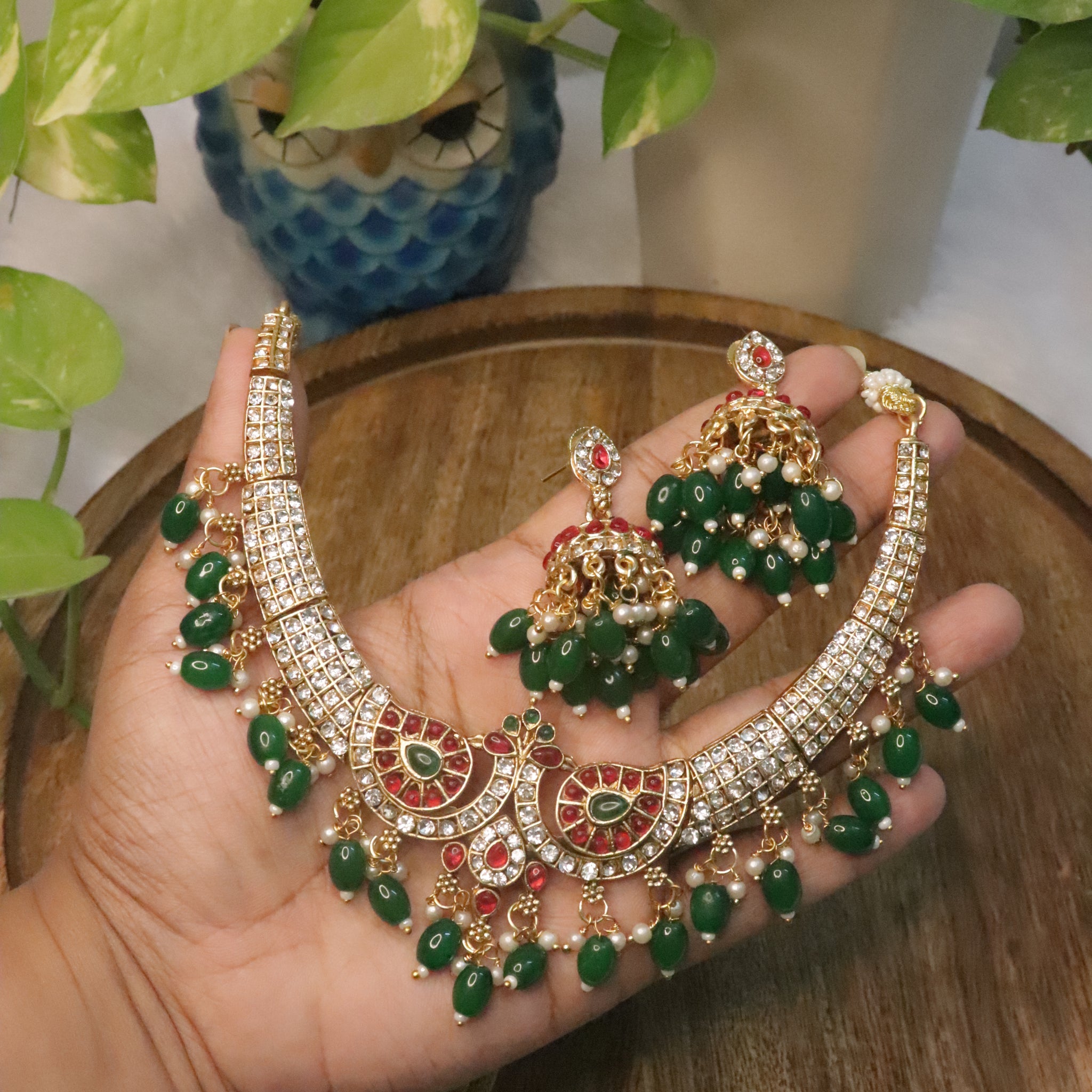 Emerald Plume Peacock Hasli Choker Set