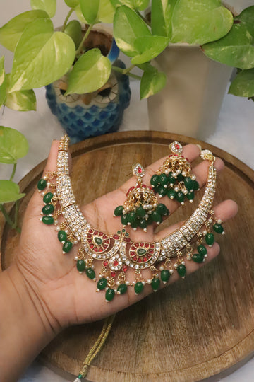 Emerald Plume Peacock Hasli Choker Set