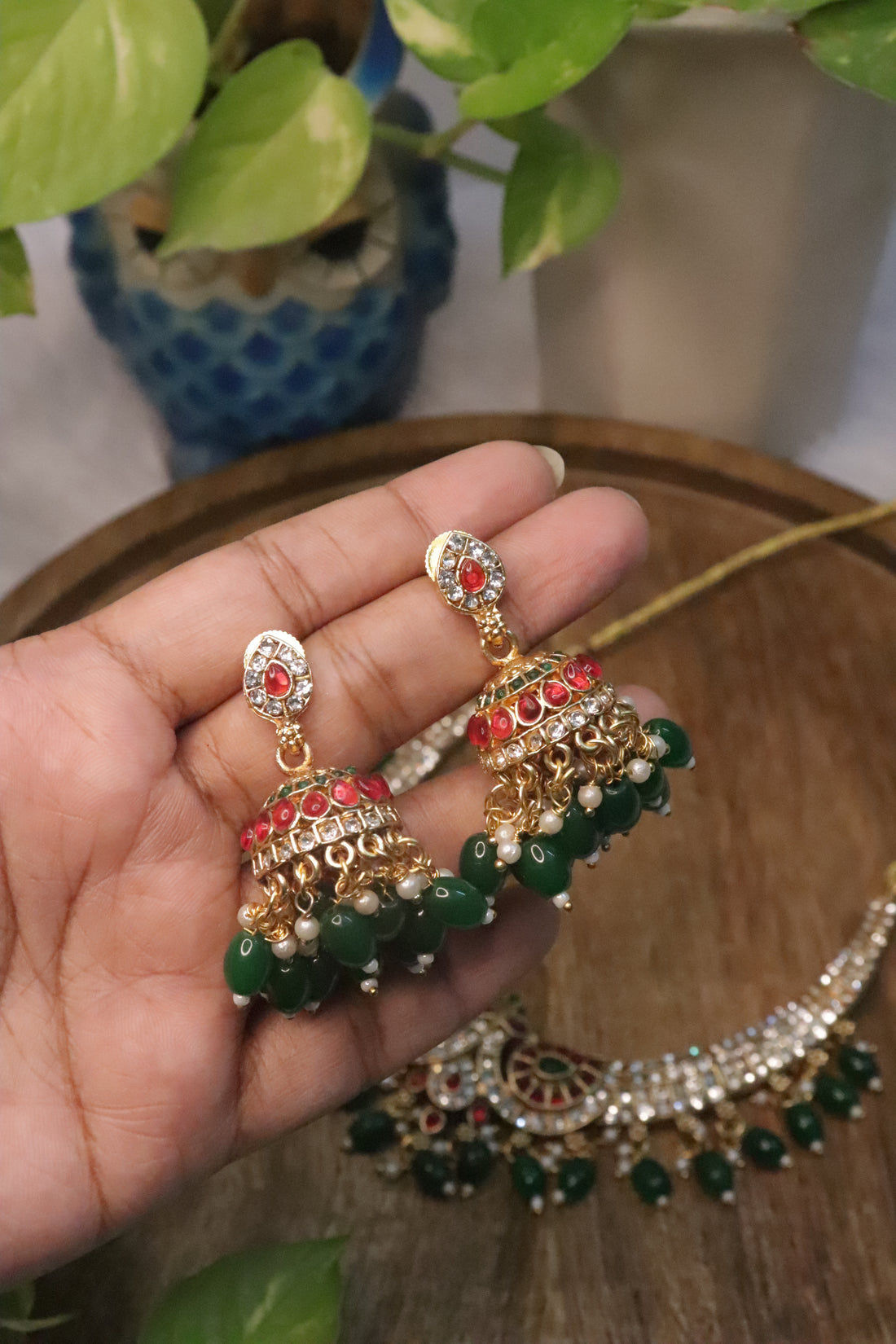 Emerald Plume Peacock Hasli Choker Set