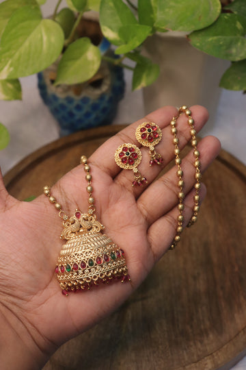 Mayura Jhumka Pendant Matte Necklace Set