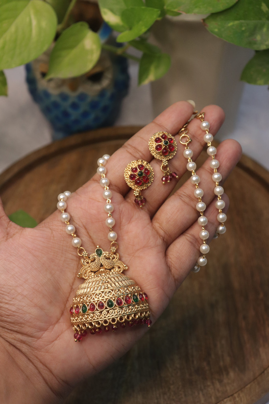 Mayura Jhumka Pendant Matte Necklace Set