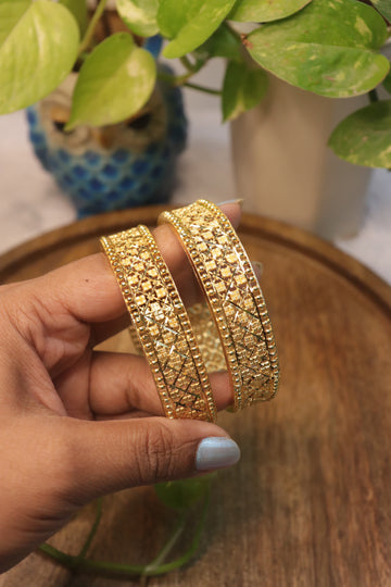 Classic Lattice Microplated Gold Bangles – Set of 2