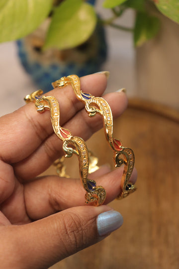 Enamel Peacock AD Microplated Bangles – Set of 2