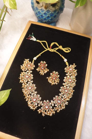 Ruby Blossom Matte Lotus Necklace Set