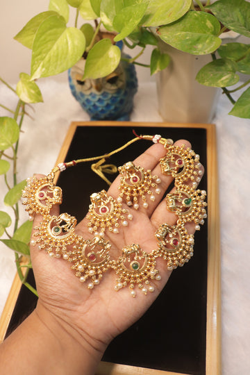 Chandrika Elephant Pearl Cluster Matte Necklace Set