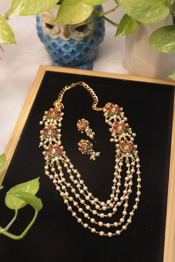 Crimson Lotus Pearl Necklace Set