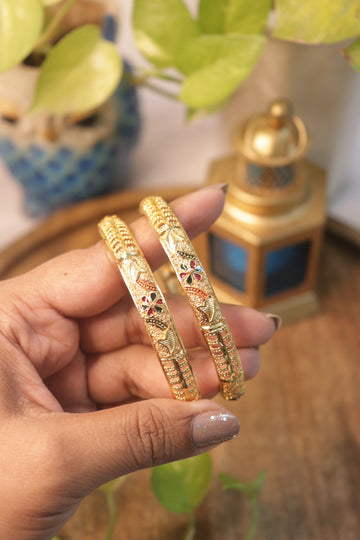 Floral Enamel Microplated Bangles – Set of 2