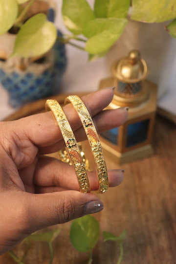 Ornate Enamel-Accented Microplated Bangles – Set of 2