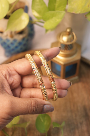 Floral Heritage Microplated Gold Bangles (Set of 2)