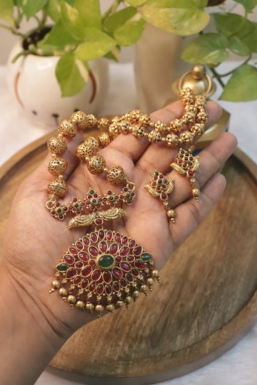 Ruby Vriksha Matte Necklace Set