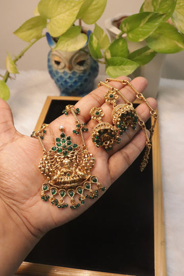 Antique Lakshmi Heritage Necklace Set with Ornate Lotus Pendant
