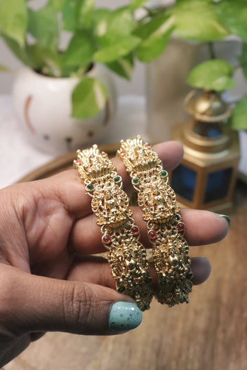 Divine Lakshmi Antique Bangles with Ruby and Emerald Stones