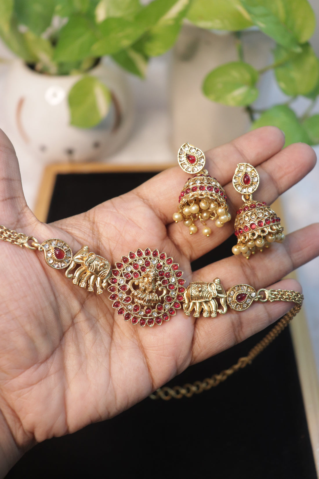 Elephant Motif Lakshmi Matte Finish Choker Set