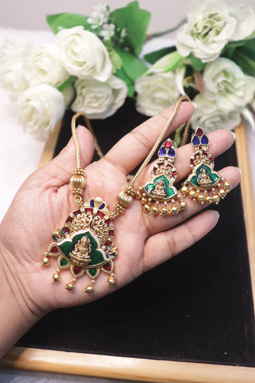 Divine Lakshmi Enamel Heritage Matte Necklace Set