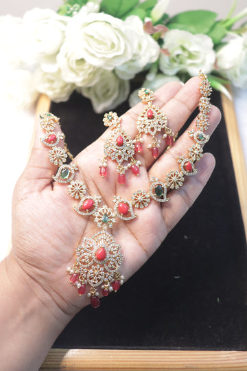 Rosalia Blossom Emerald & Coral Royale Necklace Set