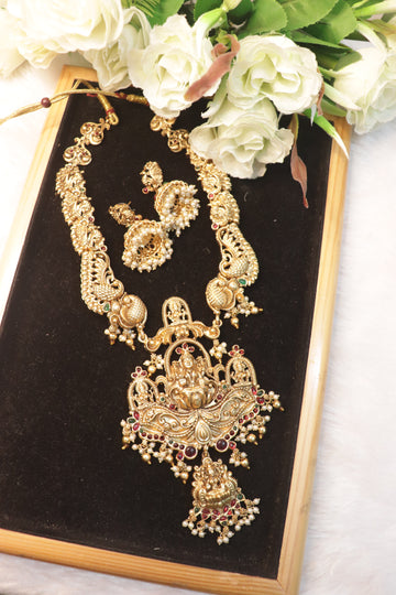 Aaradhya Antique Lakshmi Matte Necklace Set