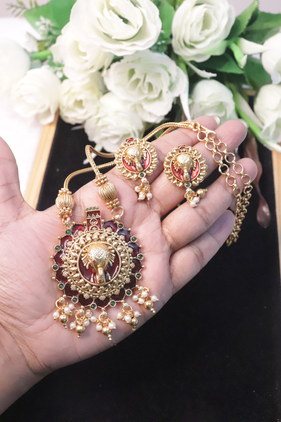 Royal Gajamukh Enamel Necklace Set