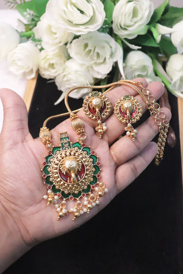 Royal Gajamukh Enamel Necklace Set