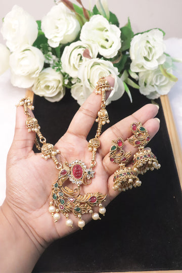 Regal Peacock Charm Matte Necklace Set