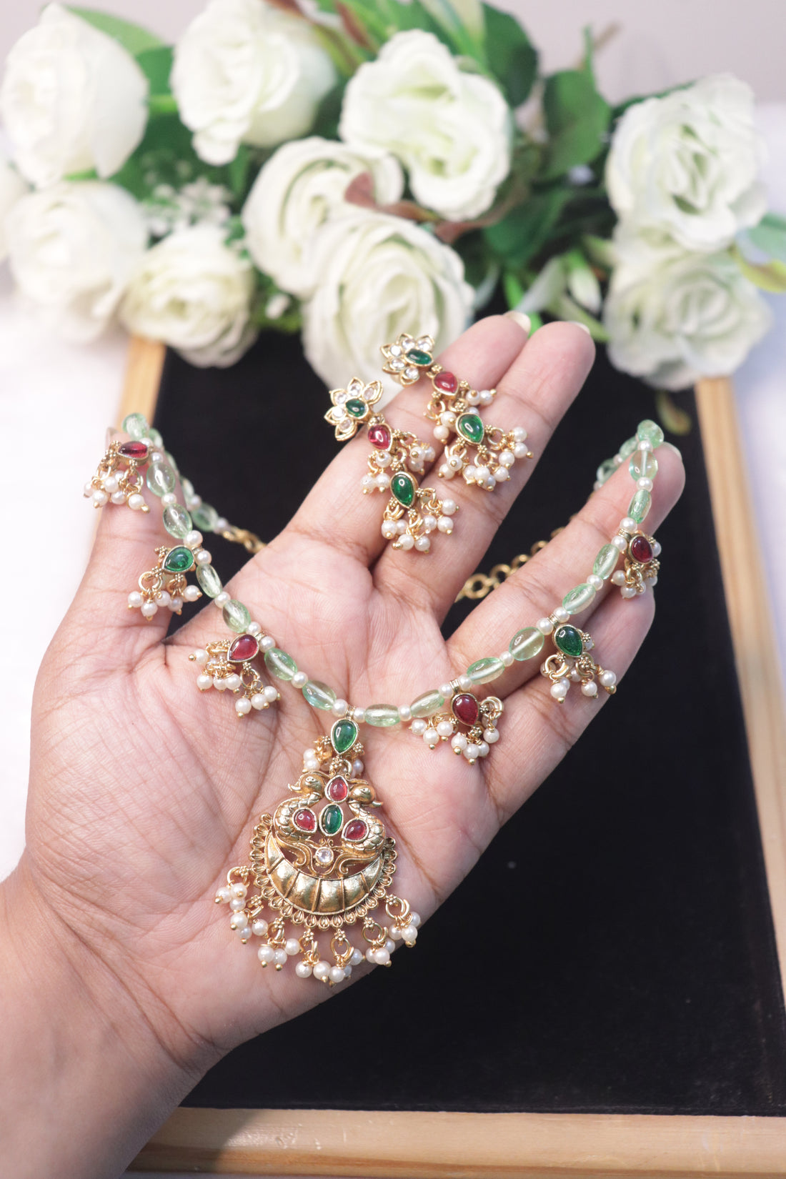 Classic Kemp Chandbali Pearl Mala