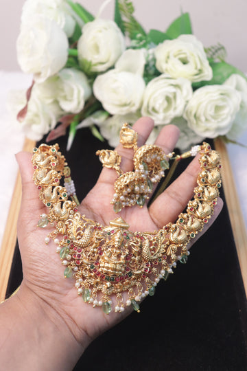 Lakshmi Peacock Heritage Matte Necklace Set