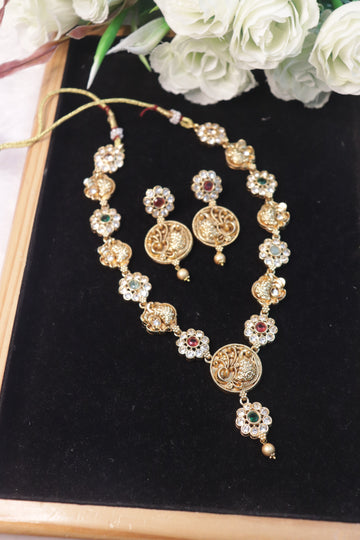 Golden Grace Peacock Matte Necklace Set