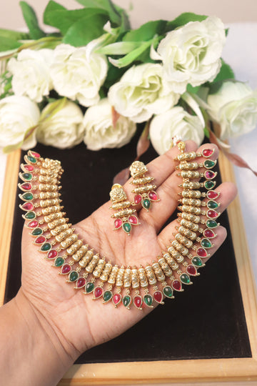 Emerald Ruby Drop Antique Necklace Set