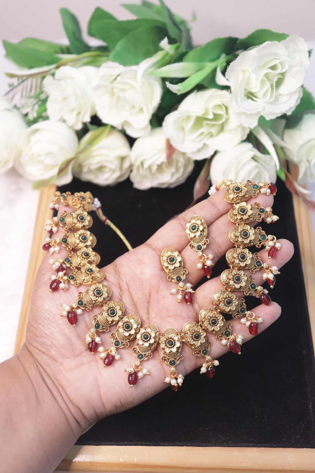 Golden Grace Peacock Matte Necklace Set