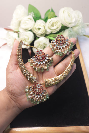 Crimson Dewdrops Kundan Necklace Set