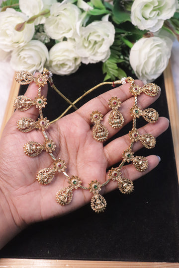 Antique Lakshmi Charm Matte Short Necklace