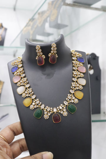 Iridescent Royale Multistone AD Necklace Set