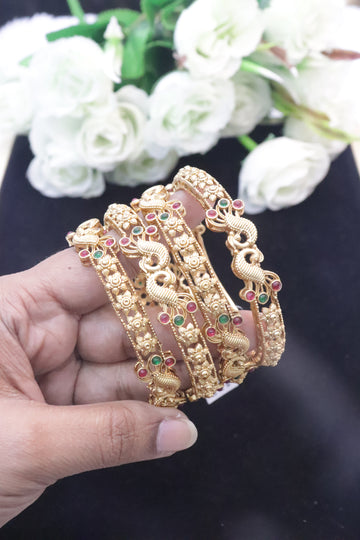 Golden Peacock Ruby Emerald Antique Bangles