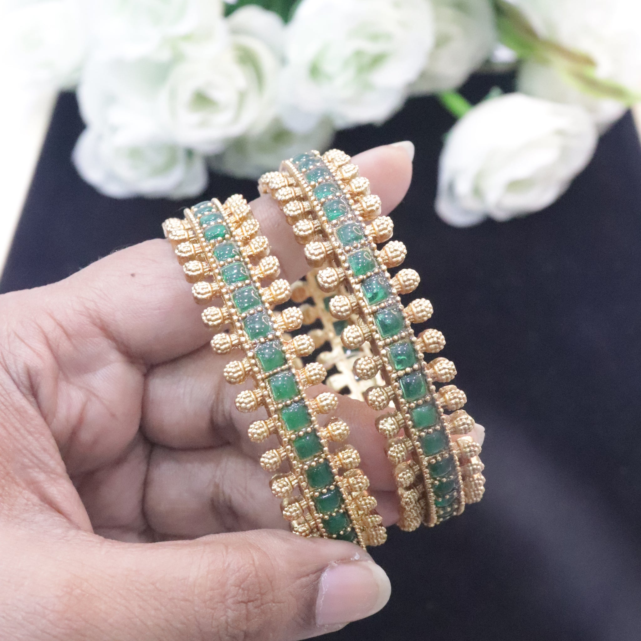 Antique Gold Stone Bangles